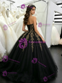 Black Tulle Strapless Appliques Quinceanera Dress