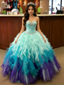 Blue Tulle Strapless Pleats Quinceanera Dress
