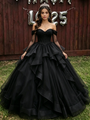 Black Tulle Long Sleeve Off the Shoulder Quinceanera Dress