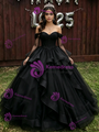 Black Tulle Long Sleeve Off the Shoulder Quinceanera Dress