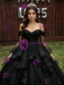 Black Tulle Long Sleeve Off the Shoulder Quinceanera Dress