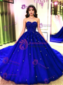 Royal Blue Tulle Strapless Beading Quinceanera Dress