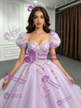 Purple Tulle Puff Sleeve Quinceanera Dress