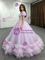 Purple Tulle Puff Sleeve Quinceanera Dress