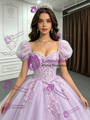 Purple Tulle Puff Sleeve Quinceanera Dress