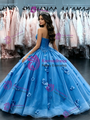Blue Tulle Strapless 3D Flower Quinceanera Dress