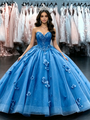 Blue Tulle Strapless 3D Flower Quinceanera Dress