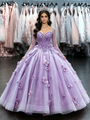 Purple Tulle Long Sleeve Flower Quinceanera Dress