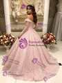 Pink Lace Long Sleee Off the Shoulder Quinceanera Dress