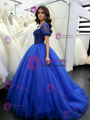 Royal Blue Tulle Puff Sleeve Beading Quinceanera Dress