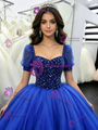 Royal Blue Tulle Puff Sleeve Beading Quinceanera Dress