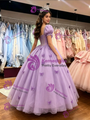 Purple Tulle Puff Sleeve Butterfly Quinceanera Dress