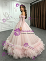 Pink Tulle Long Sleeve Appliques Quinceanera Dress
