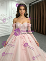 Pink Tulle Long Sleeve Appliques Quinceanera Dress