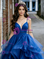Blue Tulle Spaghetti Straps Quinceanera Dress