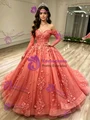 Tulle Long Sleeve Appliques Quinceanera Dress