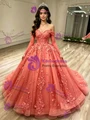 Tulle Long Sleeve Appliques Quinceanera Dress