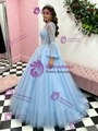 Blue Tulle Long Sleeve Appliques Quinceanera Dress