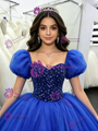 Royal Blue Tulle Puff Sleeve Quinceanera Dress