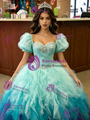 Blue Tulle Strapless Beading Quinceanera Dress