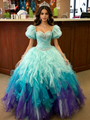 Blue Tulle Strapless Beading Quinceanera Dress