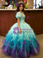 Blue Tulle Strapless Beading Quinceanera Dress