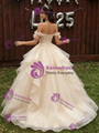 Champagne Tulle Appliques Off the Shoulder Quinceanera Dress