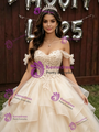 Champagne Tulle Appliques Off the Shoulder Quinceanera Dress