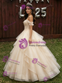 Champagne Tulle Appliques Off the Shoulder Quinceanera Dress