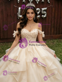 Champagne Tulle Appliques Off the Shoulder Quinceanera Dress