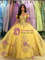 Yellow Tulle Appliques Off the Shoulder Quinceanera Dress