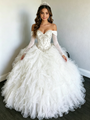 White Tulle Long Sleeve Beading Quinceanera Dress