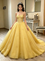 Yellow Tulle Strapless Butterfly Quinceanera Dress