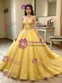 Yellow Tulle Strapless Butterfly Quinceanera Dress