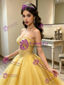 Yellow Tulle Strapless Butterfly Quinceanera Dress