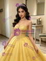 Yellow Tulle Strapless Butterfly Quinceanera Dress