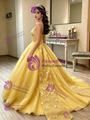 Yellow Tulle Strapless Butterfly Quinceanera Dress