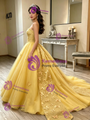 Yellow Tulle Strapless Butterfly Quinceanera Dress