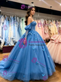 Blue Tulle Long Sleeve Butterfly Quinceanera Dress