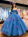 Blue Tulle Long Sleeve Butterfly Quinceanera Dress