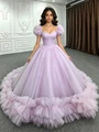 Purple Tulle Puff Sleeve Quinceanera Dress