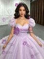 Purple Tulle Puff Sleeve Quinceanera Dress