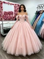 Pink Tulle Long Sleeve Appliques Quinceanera Dress