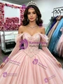Pink Tulle Long Sleeve Appliques Quinceanera Dress