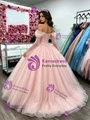 Pink Tulle Long Sleeve Appliques Quinceanera Dress