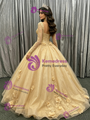 Gold Long Sleeve Appliques Flower Quinceanera Dress