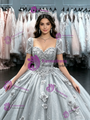 Silver Gray Tulle Short Sleeve Flower Quinceanera Dress