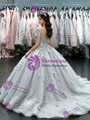 Silver Gray Tulle Short Sleeve Flower Quinceanera Dress