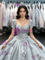 Silver Gray Tulle Short Sleeve Flower Quinceanera Dress