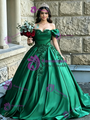 Green Satin Off the Shoulder Appliques Quinceanera Dress